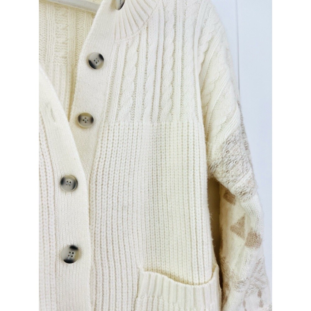 Hem & Thread Ivory Super Soft Knitted Aztec Cardigan Boho Southwestern Sweater S - Picture 5 of 8